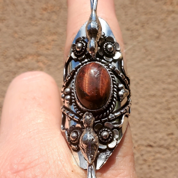 New Unique Red Tiger Eye 2 Birds 925 Silver Statement Ring. - Picture 7 of 15